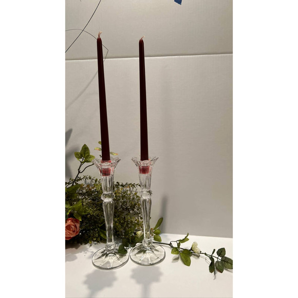 Macryl Pair Crystal Candle Sticks Holders 24% Lead Chrystal made in Poland - Picture 1 of 3